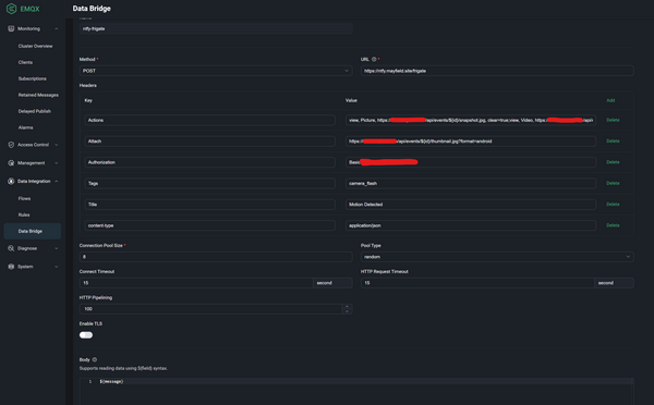 Frigate, MQTT using EMQX and notifications using ntfy